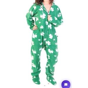 Shamrock Print St. Pattys Day Footed Onesie Pajamas Unisex